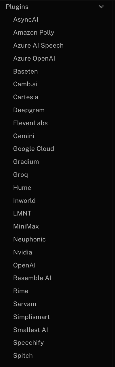 List of all available TTS plugins available on LiveKit.